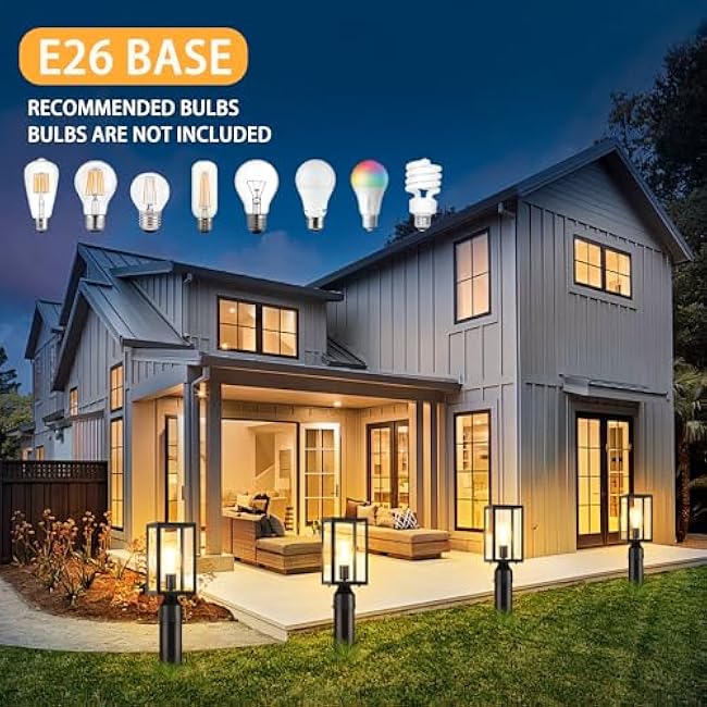 Outdoor Post Lights with Pier Mount Base, 2-Pack Modern Lamp Post Light Fixture Waterproof Pole Lights Outdoor Column Lights Exterior Post Lantern with Clear Glass for Garden Patio