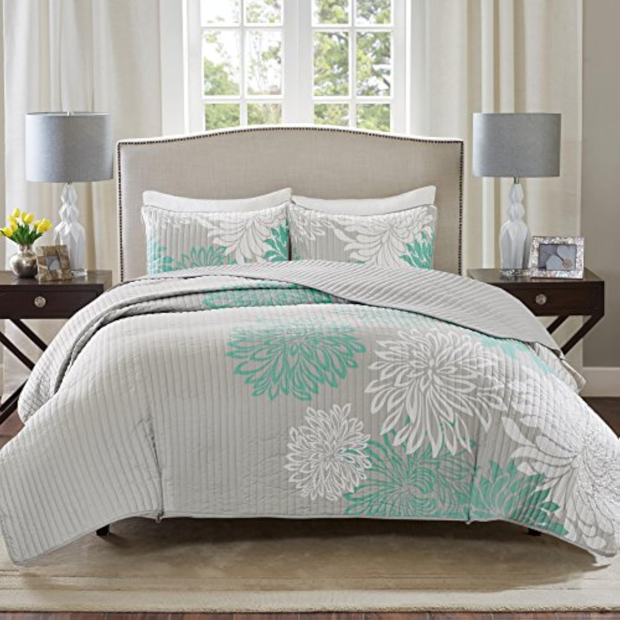 Enya Reversible Quilt Set, King/Cal King, 3 Piece, Aqua