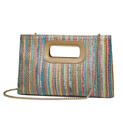 Convertible Trendy 2025 Faux Wicker & Raffia Clutch Purse for Women with Crossbody Strap in Neutral Tones