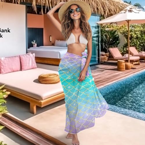 Women Sarong Swimsuit Coverups Chiffon Long Bikini Wraps Sheer Beach Bathing Suit Cover Up3