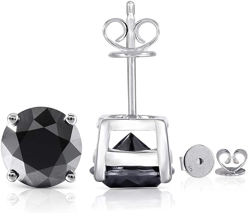 DovEggs Moissanite Stud Earrings for Women 10K White Gold Post 4ct 8MM Black Moissanite Stud Earrings Sterling Silver Push Back
