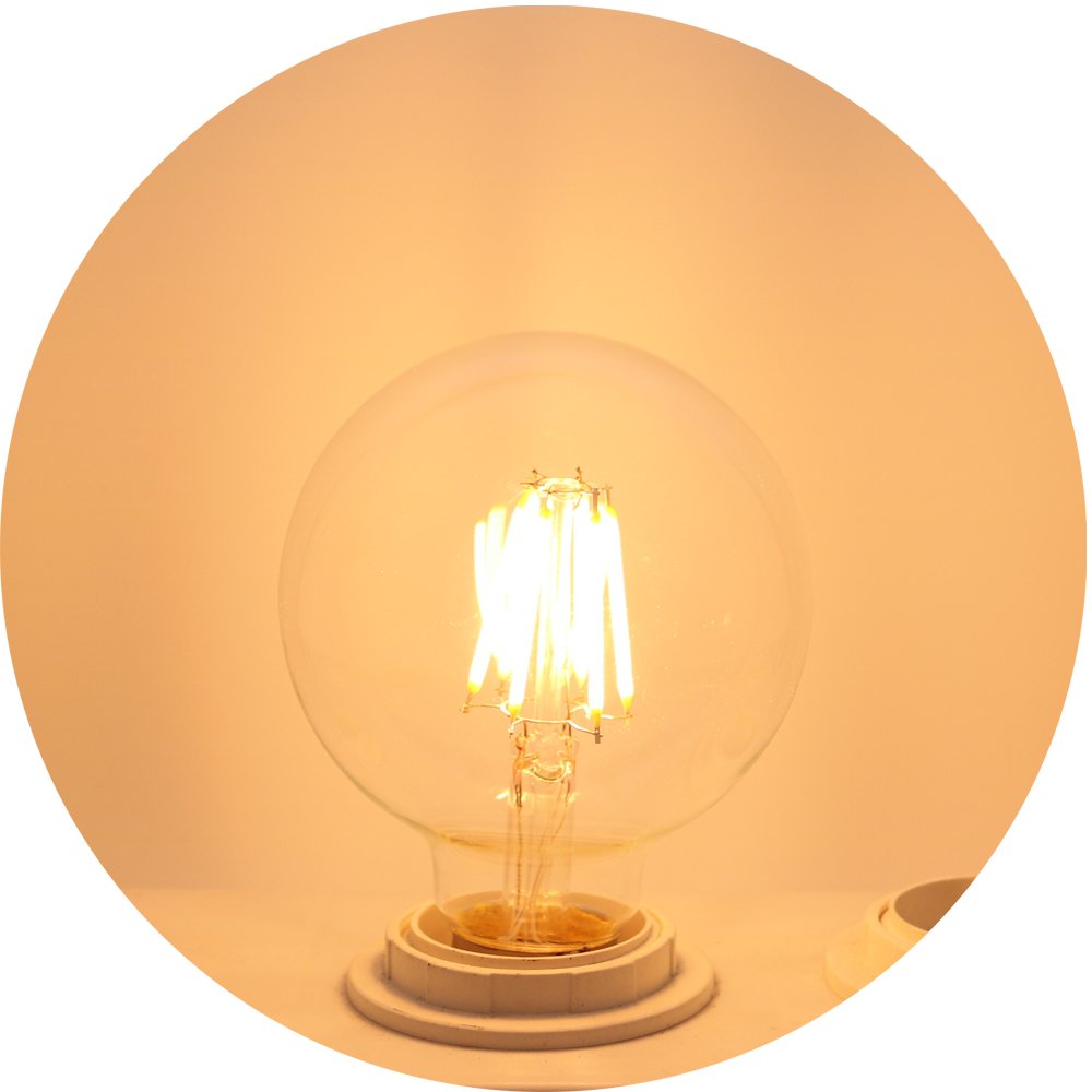 G80 E27, nowe żarówki LED Edison, żarówki energooszczędne, przyjazne dla środowiska, 6 W, AC 220 V, sferyczna żarówka, 2200 K, ciepła biel, kryształowo czyste szkło, 6 sztuk