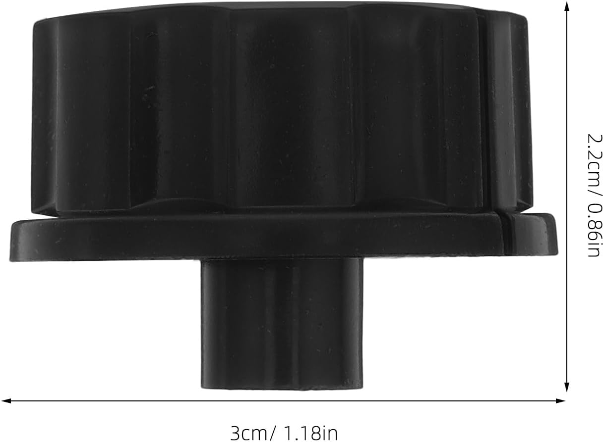 Side view of a black D-shaft knob with dimensions labeled