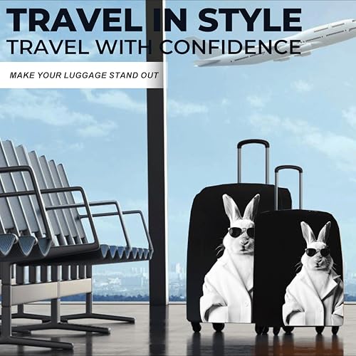 Image of WanderWraps Spendex Polyester Protective Luggage Cover | Hard Luggage Trolley Bag Cover | Washable | Dust Proof | Stretchable | M - 24 inch | Blanc Bunny
