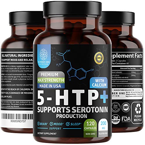 N1N Premium 5-HTP Plus Calcium [Max Purity & Strength] Enhanced with Serotonin Synthesizers for Deeper Sleep, Positive Mood & Brain Functions, 120 Veg Caps
