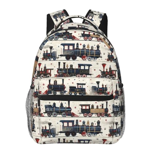 TRYYN Mochila casual de trem vintage, mochila leve para laptop, mochilas de locomotiva retrô para mulheres, homens e adolescentes, mochila clássica de poliéster ferroviário, presentes para escola