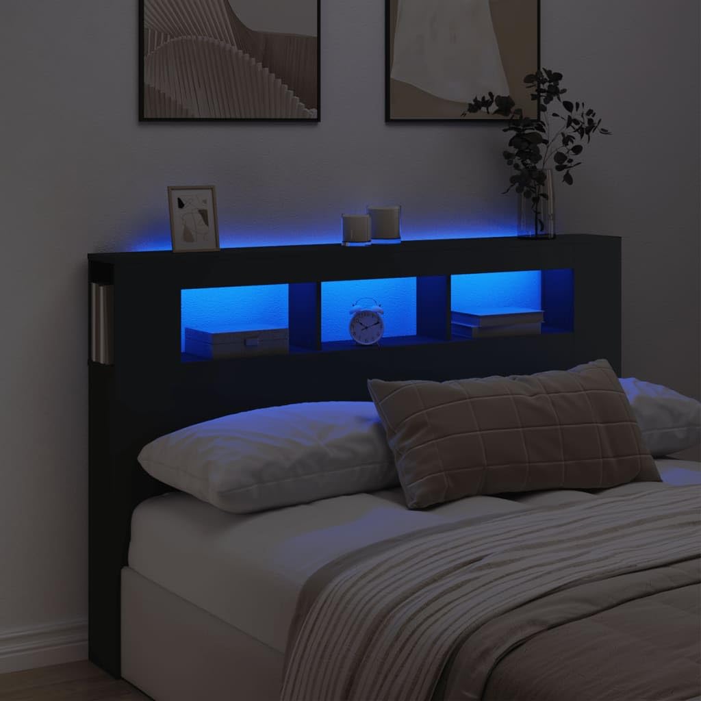 Gecheer LED Headboard Modern Bed Frame with RGB Lights - Black Engineered Wood 160x18.5x103.5 cm - Bedroom Decor Model837352 — image 1