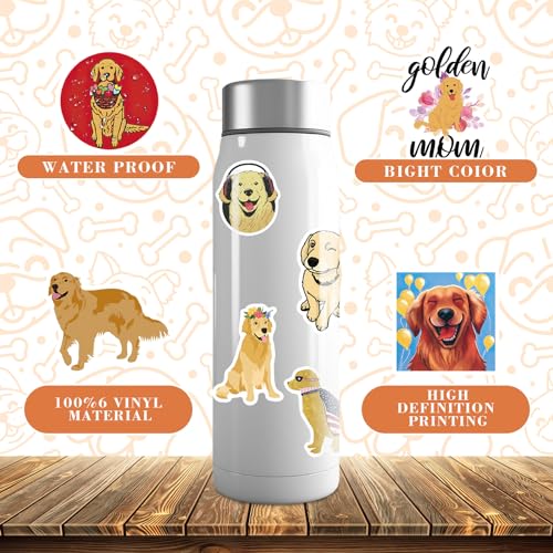 TIESOME 50 Stück Lustiges Golden Retriever Aufkleber Set, niedliche Hunde-Tiere Dekor für Wasserflaschen