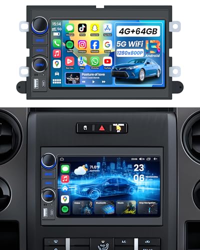 Image of [4G+64G] Car Radio for Ford F150 2004-2008: 7'' HD Touch Screen Stereo with Wireless CarPlay Android Auto Bluetooth 5GWiFi GPS FM RDS SWC Backup Camera