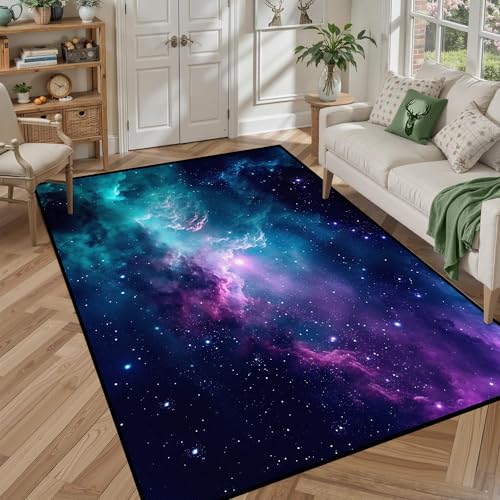 5' X 7' Galaxy Area Rug Dark Blue Starry Sky Carpets for Kids Bedroom Living Room Glitter Outer Space Throw Rugs Floor Mat Galaxy 6 5' x 7' (Rectangular)