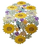 CloudSun Easter Spring Table Runner for Spring/Sunmer Holiday Home Dining Dresser Scarf Decorations, Applique Cutouts Embroidered Birds Flowery Sunflower Table Topper 14'×34', Spring Color