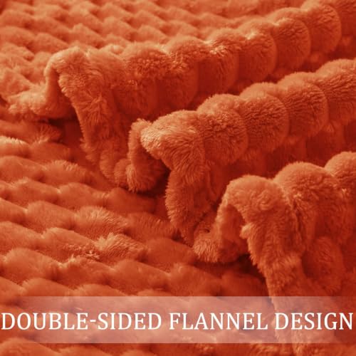 Image of Exclusivo Mezcla Large 3D Fleece Throw Blanket for Couch, Burnt Orange | Extra Soft Fuzzy Plush Lightweight Throws, Cozy Fluffy Decorative Blankets for All Seasons, 50x70 Inches