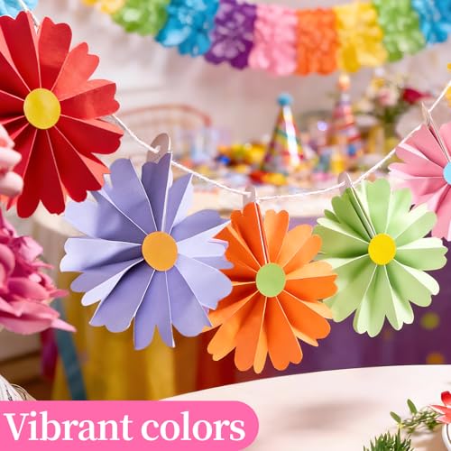 Image of PAPER JAZZ 15pcs Colorful Paper Flower Fiesta Paper Fan Party Decorations, Mini Mexican Hanging Ornaments,Rainbow Paper Daisy with Small Flower for Spring Summer Easter Party