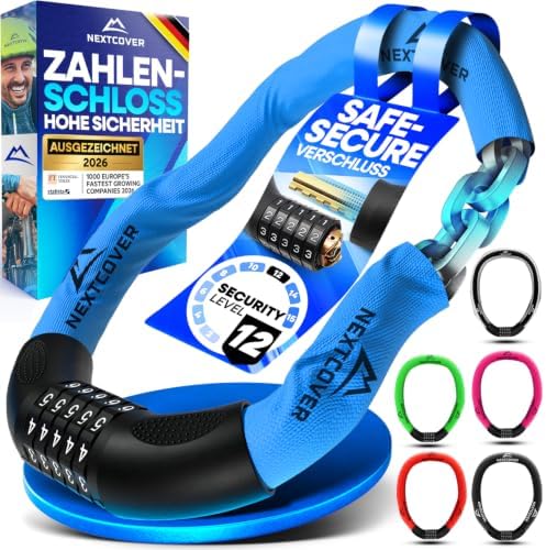 NEXTCOVER® Fahrradschloss mit Zahlencode LockPro - Das Original - [SAFESECURE] hohe Sicherheit I 5- stelliger Zahlencode, Zahlenschloss Fahrrad Stahl I Bike Lock für E-Bike I Kette