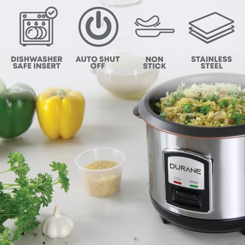DURANE Electric Rice Cooker 0.8L Stainless Steel Non-Stick Removable Bowl Cook & Keep Warm Functions and Vented Glass Lid Includes Measuring Cup & Spatula - Image 3