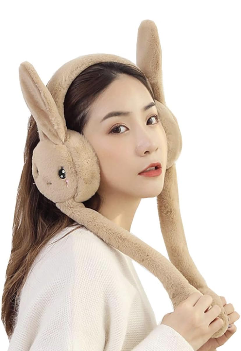 topibaaz Women Winter Plush Earmuffs Moving Bunny Ear Warmer for Kids Girls Boys Woolen Winproof Foldable Knitted Ear Muffs | Freesize-picture-13