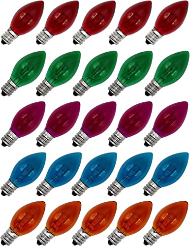 Creative Hobbies® Box Of 25 Colored Light Bulbs, Random Blinking, 7 Watt, C7 Candelabra Base -Great For Night Lights And Christmas Strings #TOP1