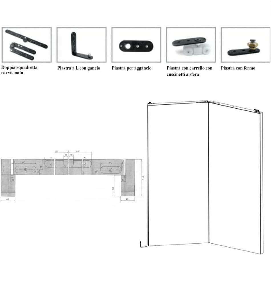 BINARIO KIT PER PORTA A LIBRO LUNGHEZZA 1 METRO PORTATA 50 KG MAX