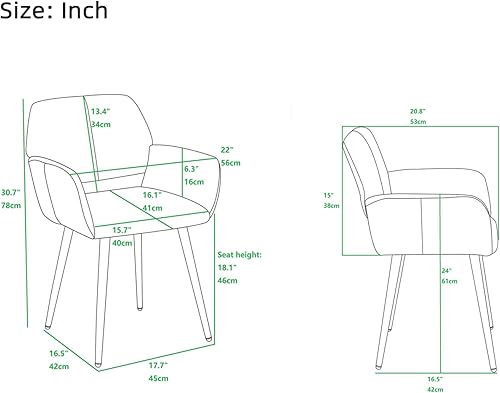 Miniatura 3 de Henf Sillas de comedor de tela, sillas laterales de mediados de siglo con patas de acero de pintura sólida para comedor, silla de escritorio de