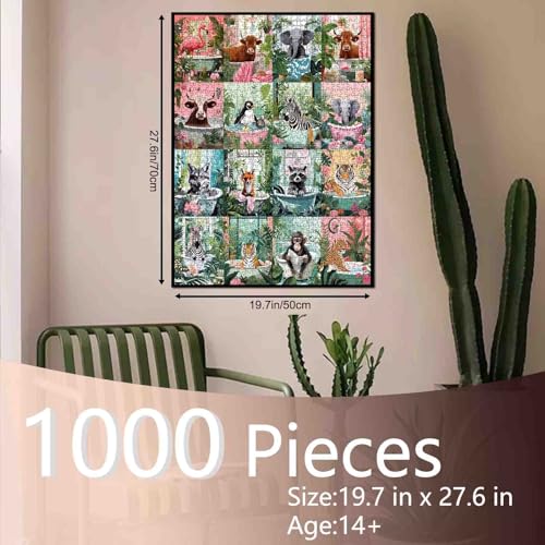 Tucocoo Puzzle Tiere in der Badewanne, 1000 Teile, lustige Badezimmer-Tierpuzzles für Erwachsene, Collage… – Ansicht 2