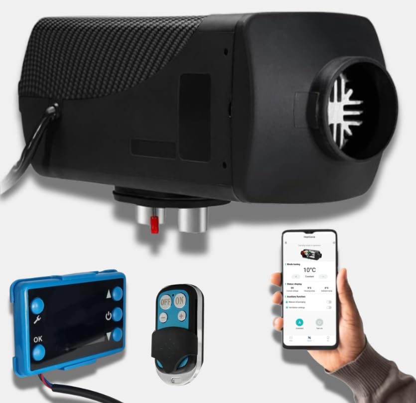 5KW Diesel Heater, 12V Parking Fuel Heater, Night Air Heater, Upgrade Smart Remote Control With Bluetooth APP Control For Truck, Boat, Car Trailer, Motorhomes, Campervans, Caravans, black