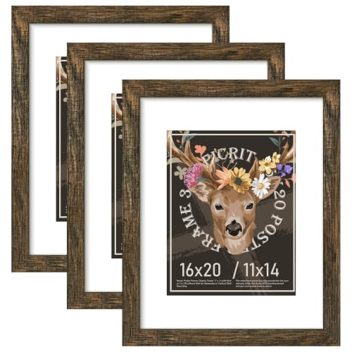 Image of Picrit 16x20 Rustic Brown Picture Frame, Poster Frame for Wall, 3 Pack