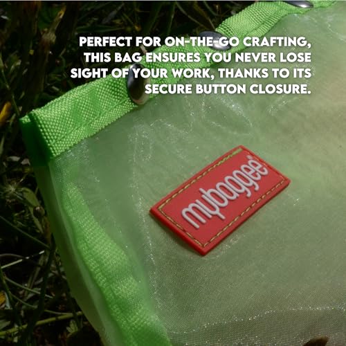 Image of Medium 4 Snaps Mesh Travel Knitting Bag with Snap Opening, Lightweight Nylon Storage Pouch for Yarns, Needles and Accessories (Green)