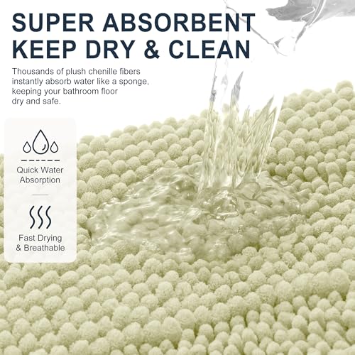 Image of Smiry Thick Chenille Bathroom Runner Rugs 44x24, Extra Absorbent Striped Bath Mat, Machine Washable, Rubber Backing, Long Bath Rugs for Bathroom, Tub & Shower, Home Decor Accessories, Vanilla
