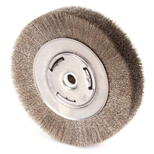 Image of Weiler 03480 6 inch Wide Face Crimped Wire Wheel, .006 inch Stainless Steel Fill, 2 inch Arbor Hole, Made in the USA