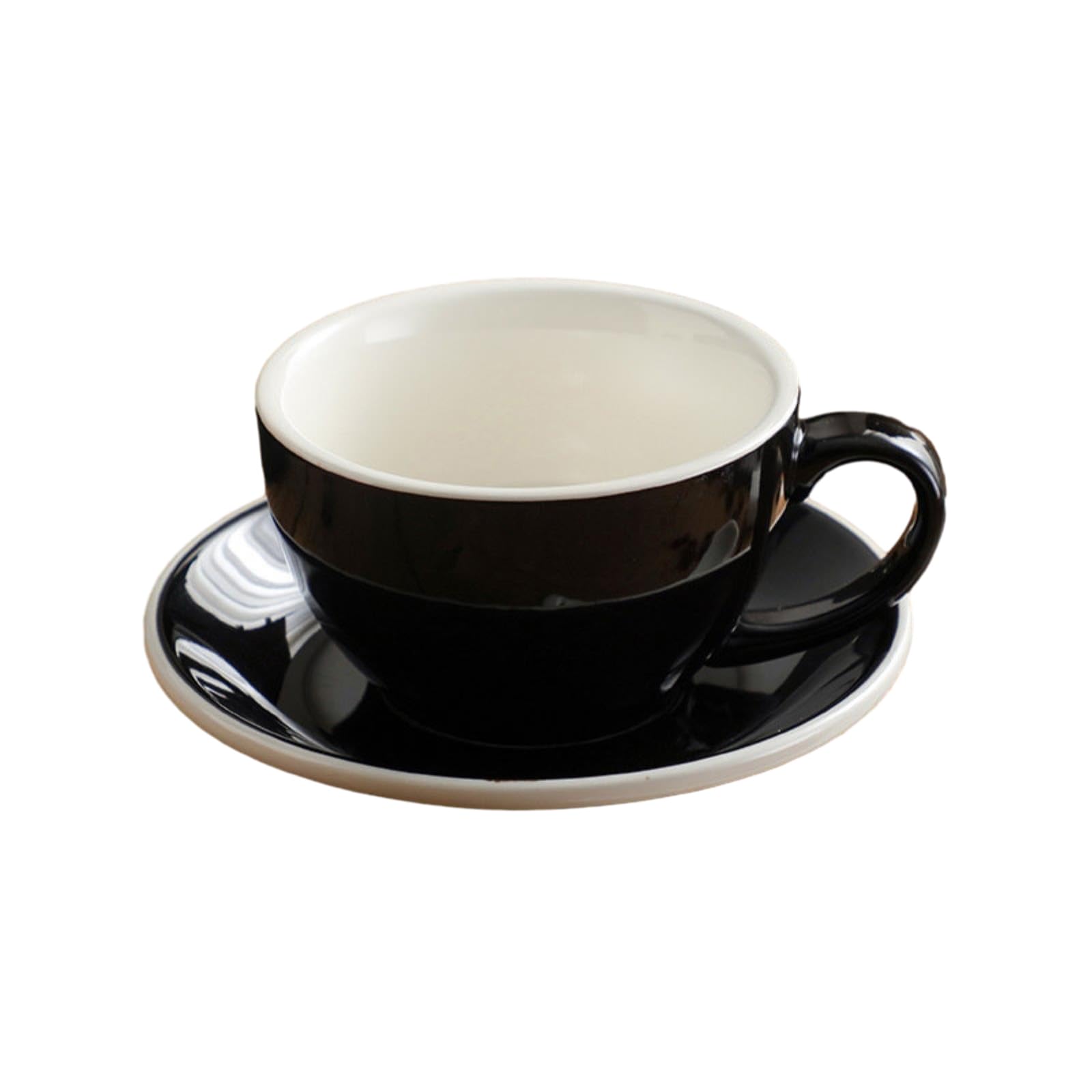Europejski Zestaw Filiżanek do kawy, Filiżanka i spodek z cienkiej porcelany, Europejski kolorowy ceramiczny zestaw kubków do kawy 300 ml/10 uncji, kubek na mleko z białą krawędzią (Lake Blue R)