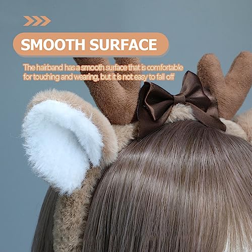 minkissy Deer Ear Headband Christmas BoBo Antlers Headband Plush Reindeer Bow Christmas Hat Cosplay Deer Hair Accessories Hairband Cosplay Christmas Party for Boy Girls - Image 2