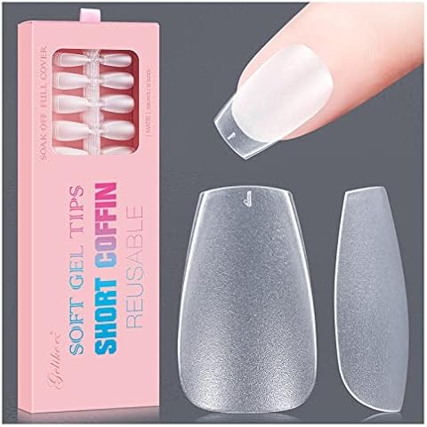 Gelike ec Kurze Coffin Nageltips 300PCS Soft Gel Nail Tips Nägel No-Feile Full Cover Nagelspitzen Künstliche Nägel 15 Größen Nagelverlängerung Tips Cover