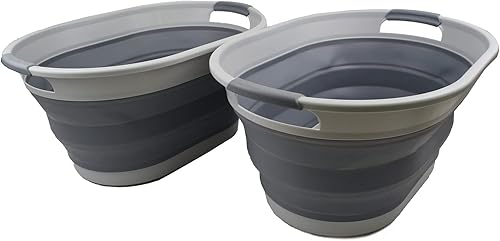 Miniatura 9 de SAMMSAMMART - Juego de 2 cestas plegables ovaladas de plástico para la ropa sucia de 28 litros (7.4 galones), contenedor de almacenamiento plegable,