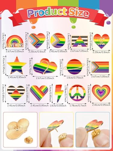 Image of JUNEBRUSHS Rainbow Pride Pins,28 Pcs Bulk LGBT Lapel Pin Gay Heart Flag Brooch Pins for Pride Parades Pride Month Gay LGBT Party Favors Clothes Bags Accessories Gifts(14 Styles)