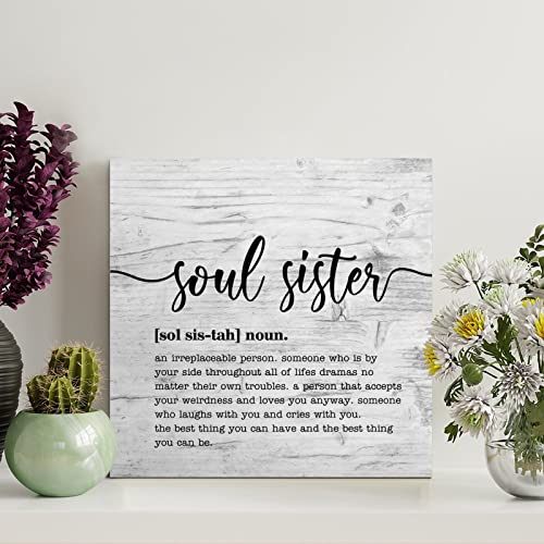 Wood Sign Soul Sister Definition Typography Wood Plaque Funny Soul Sister Quote Wall Art Rustic Wall Decorations for Living Room Kitchen Wall Hanging Wall Sign Home Decor Housewarming Gift 8x8in