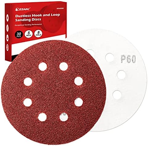 EZARC Hook and Loop Sanding Discs 125mm, 30pcs, 8 Hole Sand Paper, 600 Grits Sandpaper for Random Orbital Sander