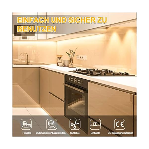 RGH LED Strip mit Bewegungsmelder, 5M Warmweiß Led Streifen Selbstklebend mit Timing-Funktion Für Schrank,Küche,Wohnzimmer,Schlafzimmer,Treppe, 3000K – Bild 6