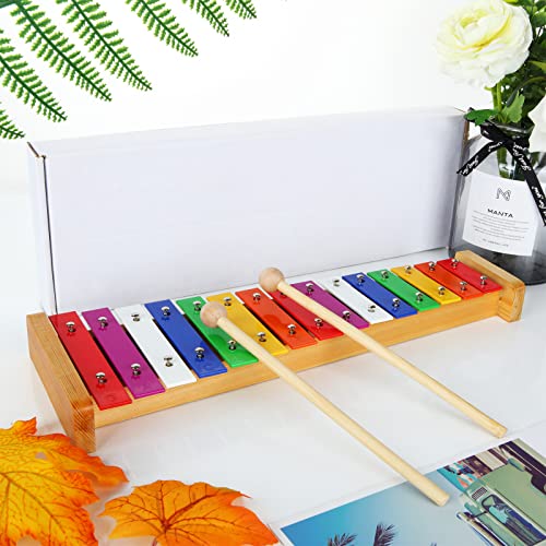 Image of CertBuy 15 Tone Xylophone Glockenspiel Colorful Wooden Xylophone with 2 Mallets, Music Instrument for Beginner