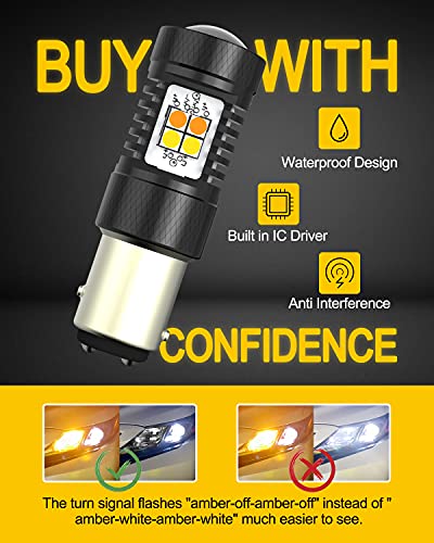 Image of AUXITO 1157 Switchback LED Turn Signal Light Bulbs 2057 2357 7528 BAY15D P21 /5W White /Amber Dual Color LED Bulbs with 3030SMD Chipsets for Turn Signal Blinker Parking Daytime Running Tail Lights