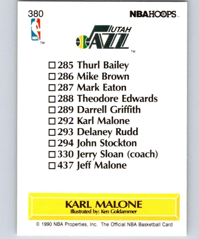 Amazon.com: 1990-91 NBA Hoops #380 Karl Malone Utah Jazz TC