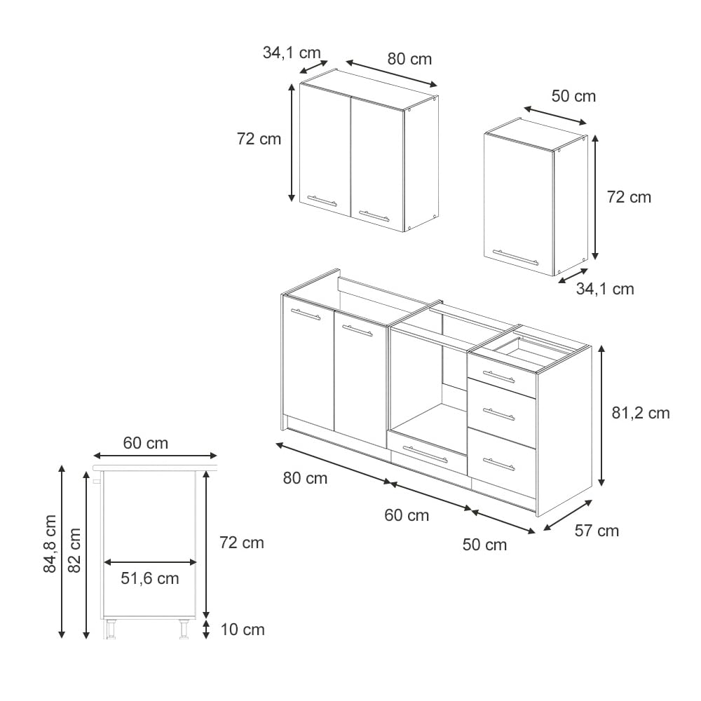 Vicco Singleküche Fame-Line, Dunkelgrau/Anthrazit, 190 cm | AP Anthrazit, zur individuellen Erweiterung mit kompatiblen Modulen