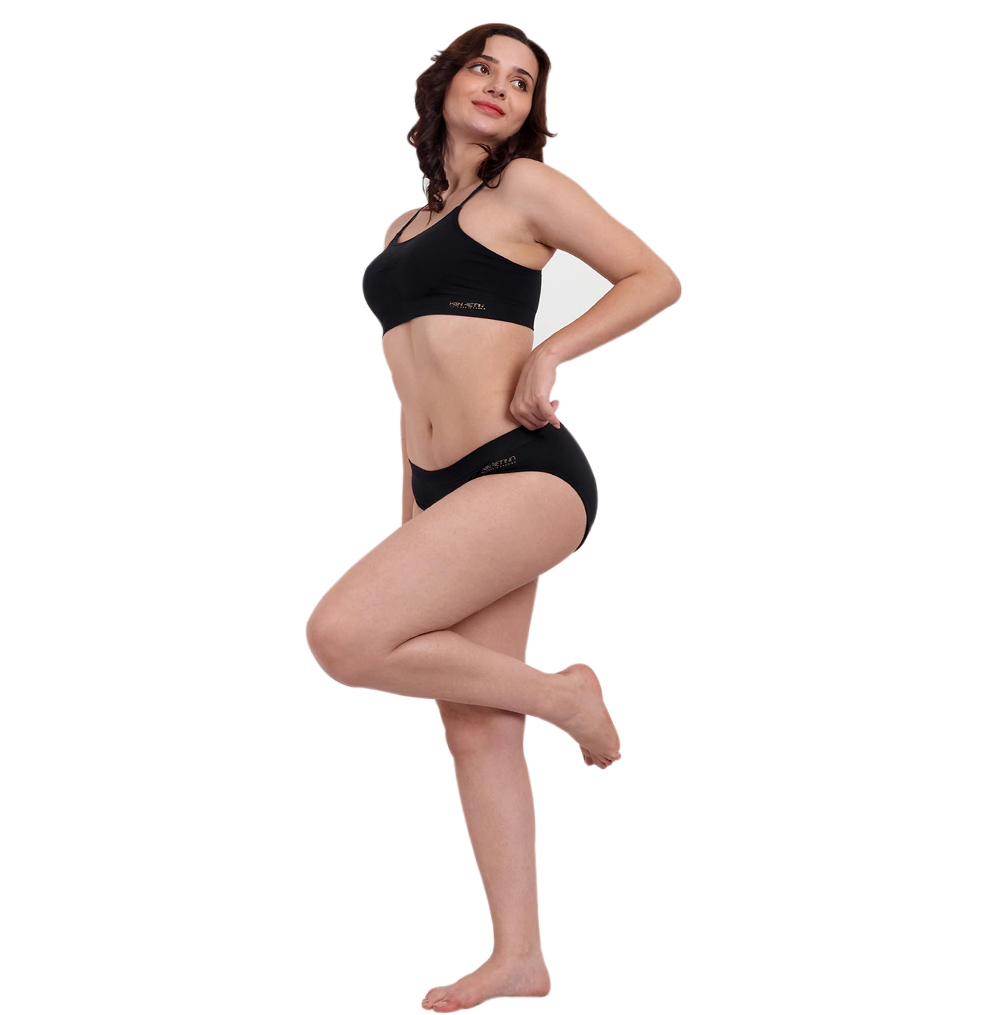 Women Seamless Sport Bra Panty Set,Removable Cups (AB_HKA (L) Set Cream 1 Pack)-image-10