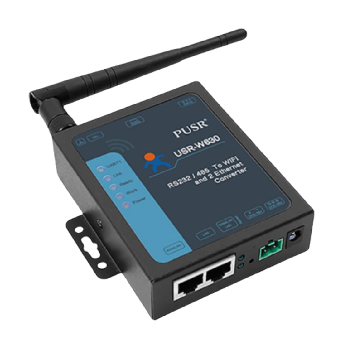 USR-W630 Industrial Serial RS232/RS485 to WiFi and Ethernet Server to Serial RS232 RS485 Wi-Fi Converter Soporta Dual RJ45 Ethernet Puertos Modbus RTU a Modbus TCP con adaptador DC