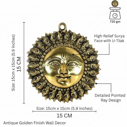Image of Solid Brass Sun Face Wall Idol, Vastu Remedy (6 Inch, 750 g)