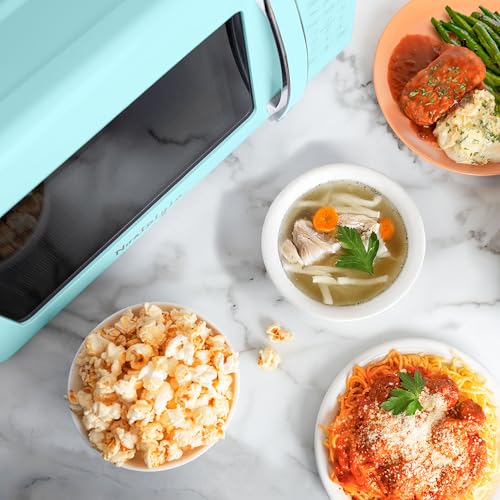 Image of Nostalgia Retro 700W Microwave Oven - 0.7 Cu Ft Capacity - Child Safety Lock, 8 Auto-Cook Settings, Square Window - Countertop Kitchen Appliance - Aqua