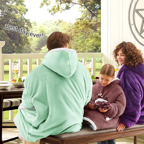 JOYWOO Purple Kids Wearable Blanket Hoodie, Oversized Cat lovers Hoodie Blanket for kids & Teens,Birthday Gifts for Girl Boys,Cozy Fuzzy Sherpa Fleece Blanket Giant Pocket Winter Gifts,Gray purple