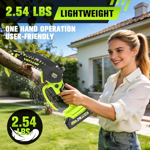 VOTLEMI Mini Chainsaw Cordless, 6 Inch Electric Chainsaw with 2000MAH Battery, 1000W Handheld Battery Powered Chain Saw with Auto Oiler, Gifts for Wood Cutting/Tree Trimming — view 5