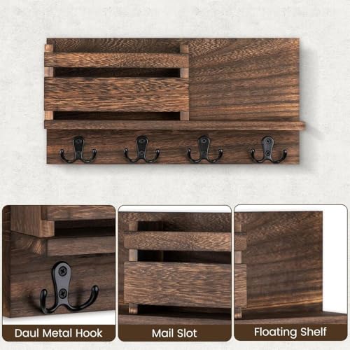 Image of PEDEX - Wall Mounted Wooden 4 Hook Key Holder Organizer with Shelf | Multipurpose Entryway Organizer for Keys, Sunglasses, Mail, Plants Great for use in entryways, hallways, Kitchens, or Offices