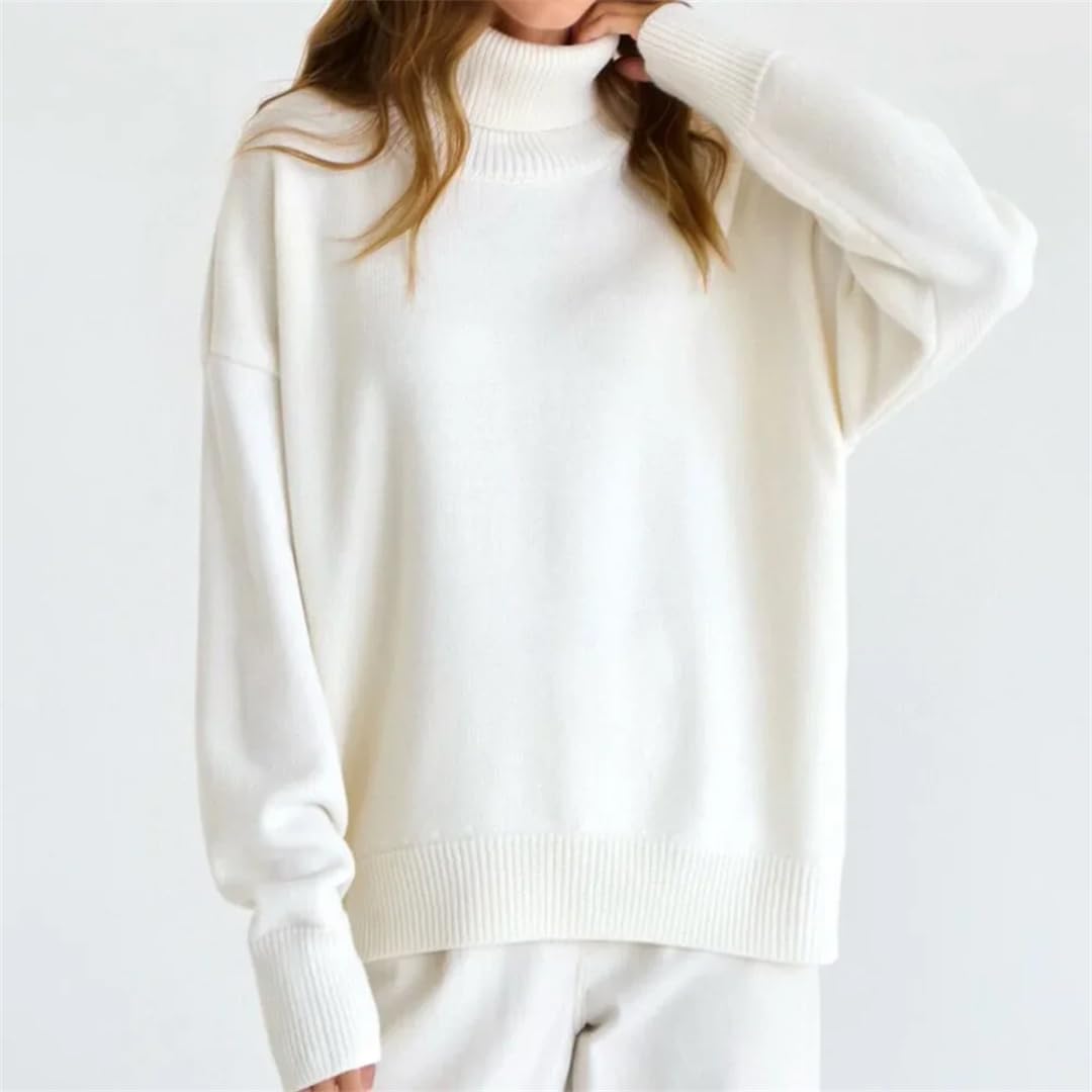 Damski casualowy wyściełany ciepły sweter golf jednolity kolor sweter sweter slim top