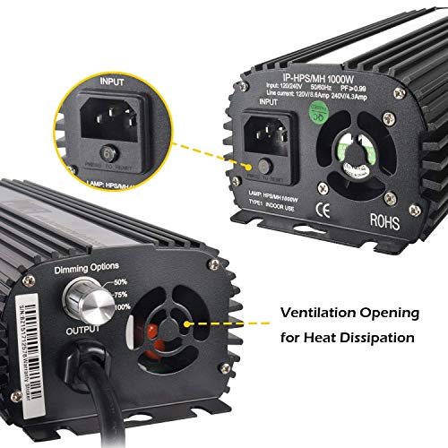 Ipower Glsetx1000Dhmctxldigitv1 1000W Hps Mh Digital Dimmable Ballast Grow Light System Kits Horticulture Cool Tube Reflector Set Xl Wing #TOP5